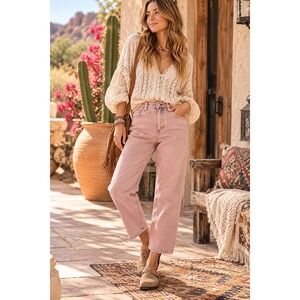 Afends Shelby High Waisted Straight Leg Pink Organic Cotton Hemp Jeans 26